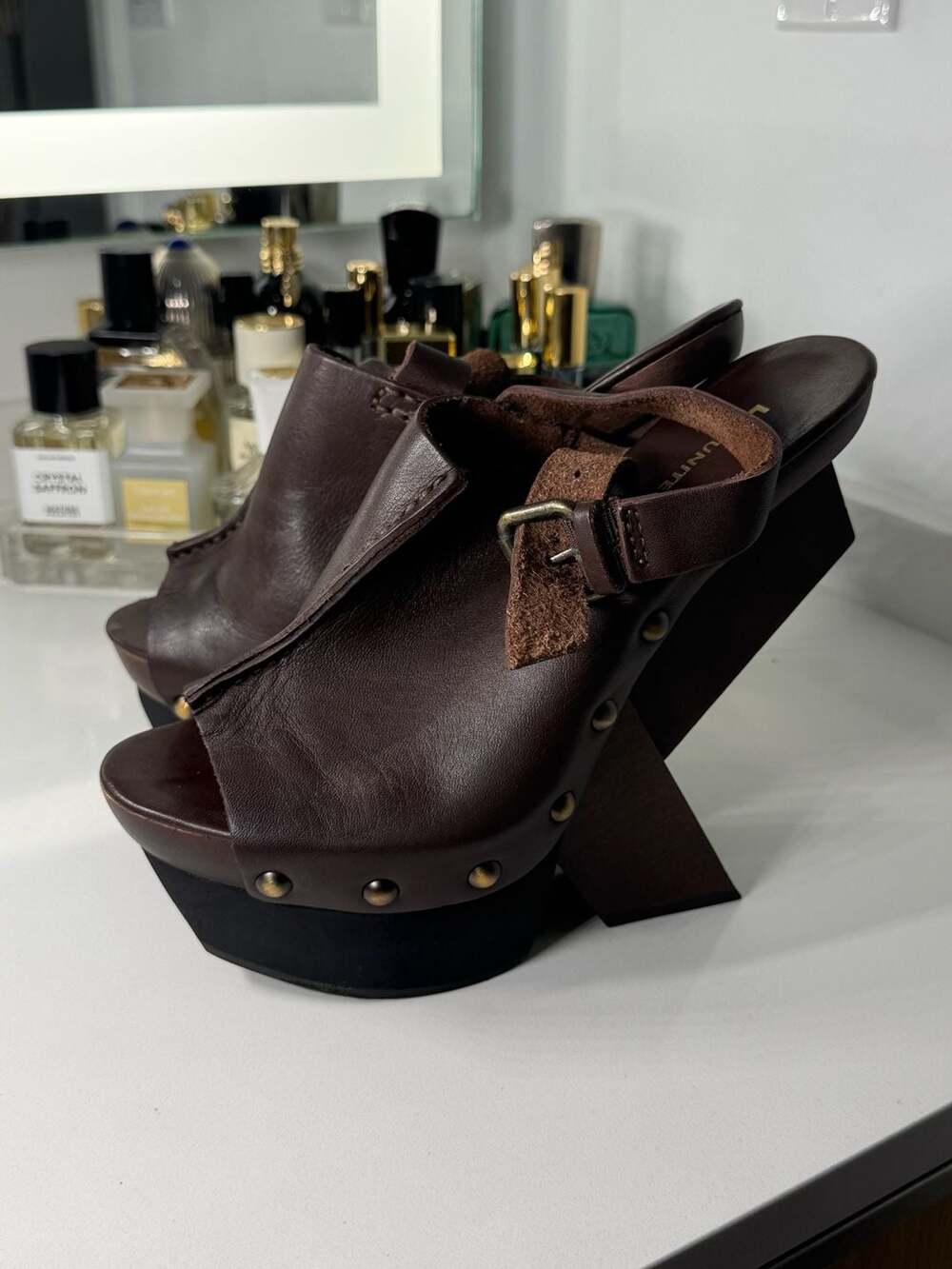 United Nude Mobius Hi Brown Leather Studded Platform Clogs - Picture 11 of 13